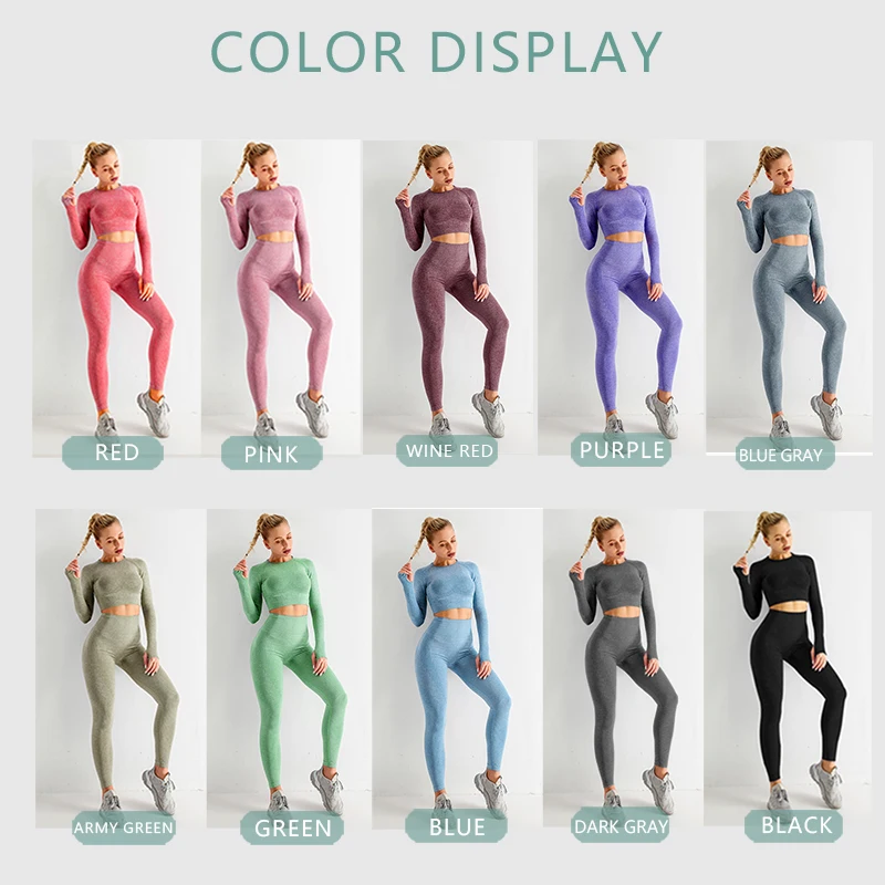 

Seamless Women Yoga Set Sportswear 2/3/5PCS Gym Sets Workout Clothing Fitness Long Sleeve Top High Waist Leggings Sports Suits