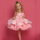 Милое розовое платье принцессы с цветами для девочек, детские платья на день рождения и вечеринку, платья с блестками для первого Дня Святого Причастия
