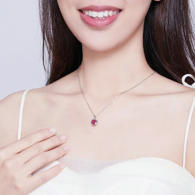 MYBEBOA, красное сердце, крыло стража, подвеска, ожерелья для женщин, AAA кубический цирконий, Звено Цепи, 925 пробы, серебряные ювелирные изделия