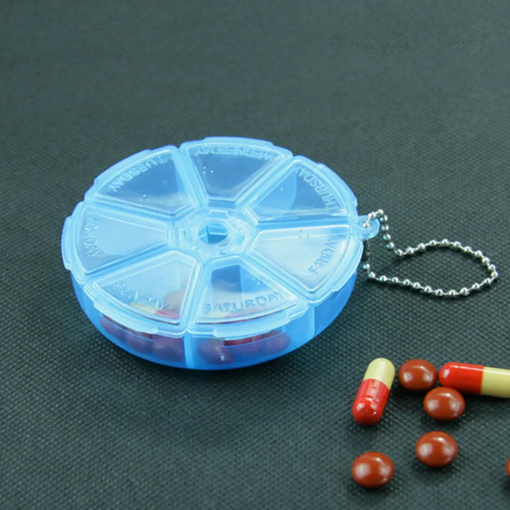 

Plastic 7 Slots Round Daily Weekly 7 Days Tablet Pill Medicine Holder Organizer Pill Craft Beads Jewelry Storage Box Case