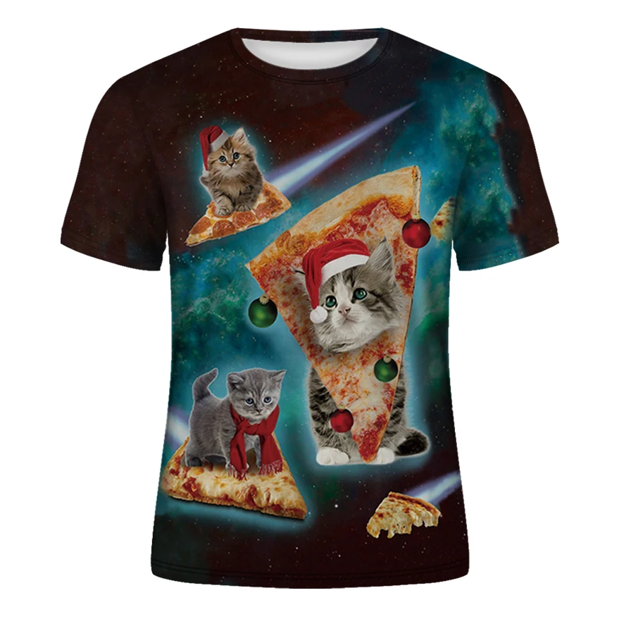 Новинка 2020 3D футболка с милым котенком кошкой едой тако пиццей Забавные топы