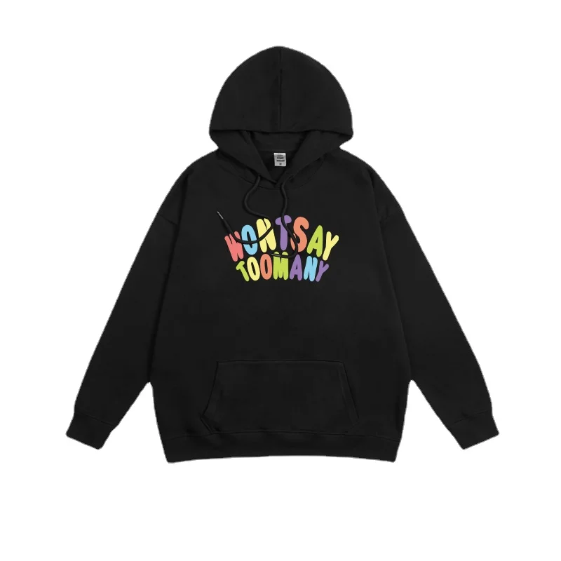 

Trendy Korean Letter Print Hooded Sweatshirt Couple Pullover