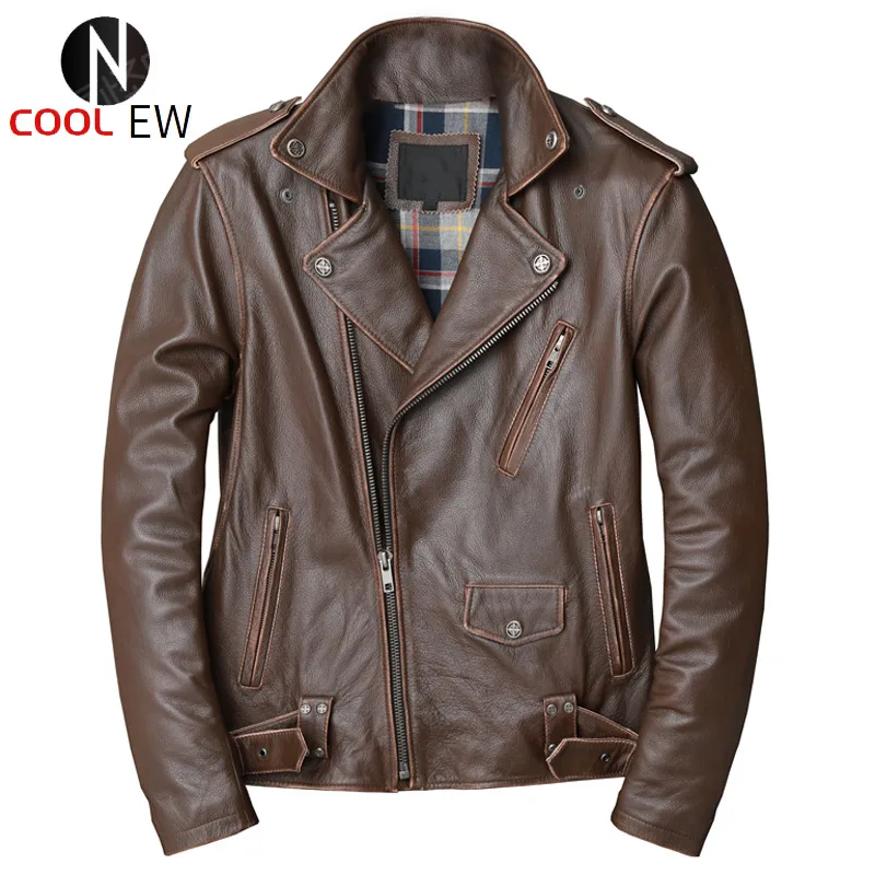 

Мужская повседневная мотоциклетная куртка, байкерская куртка из натуральной воловьей кожи, Ветровка из натуральной кожи для зимы, 2021