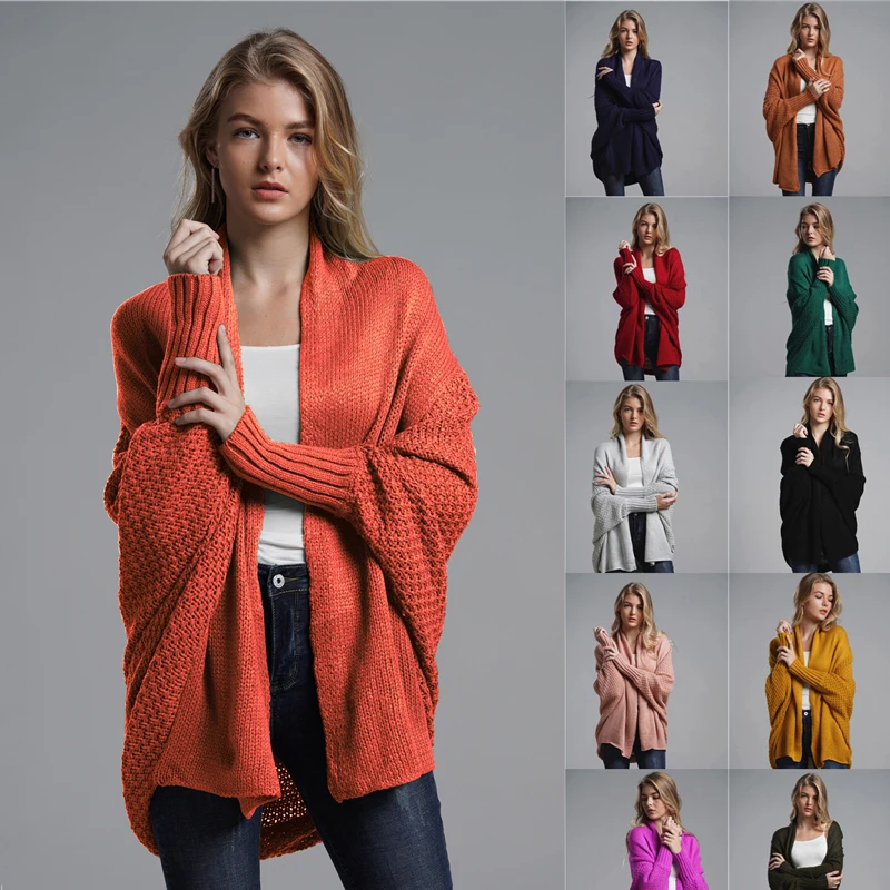 Женский вязаный кардиган с рукавом летучая мышь элегантный джемпер большого