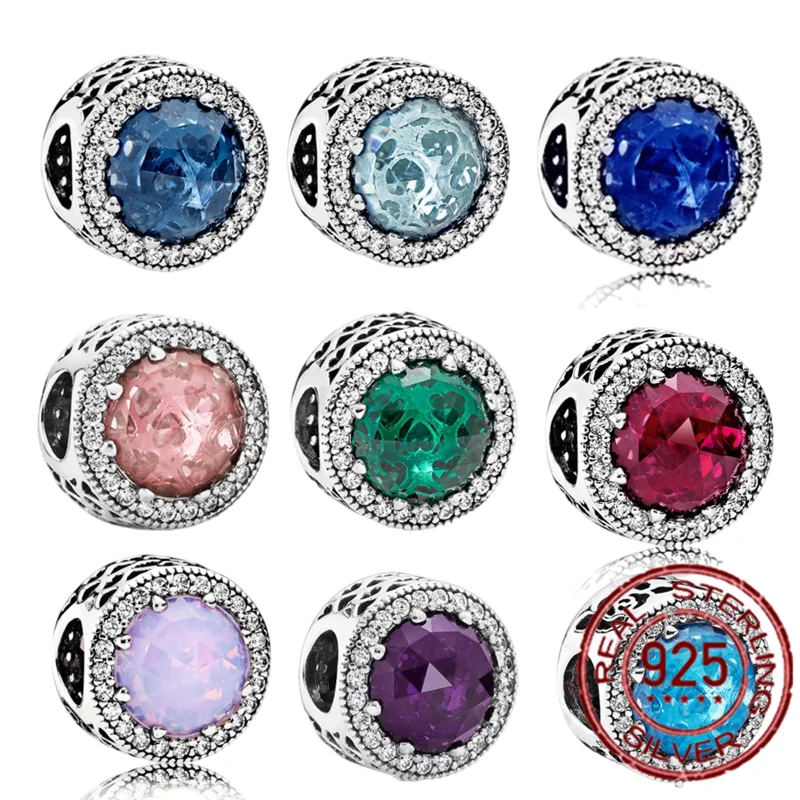 

Hot Series 925 Sterling Silver Beads Round Crystal Zircon Charms fit Original 3mm Bracelets For Women DIY Jewelry Making SMC608