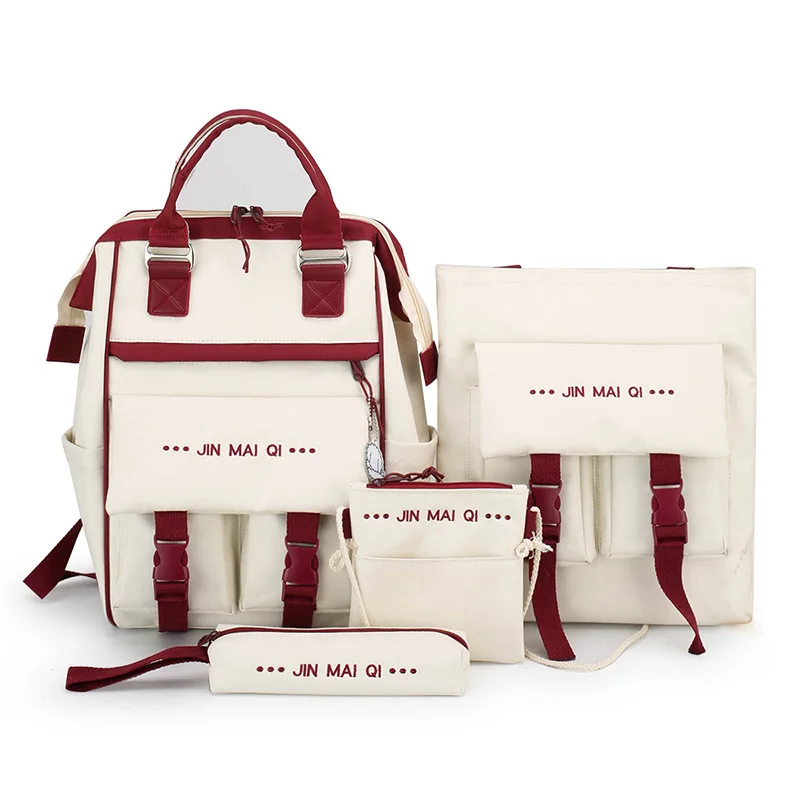 

4pcs Set Canvas School Bags for Teenage Girls Backpack Women Handbag Shoulder Bags Child Student Messenger Bag with Pencil Case