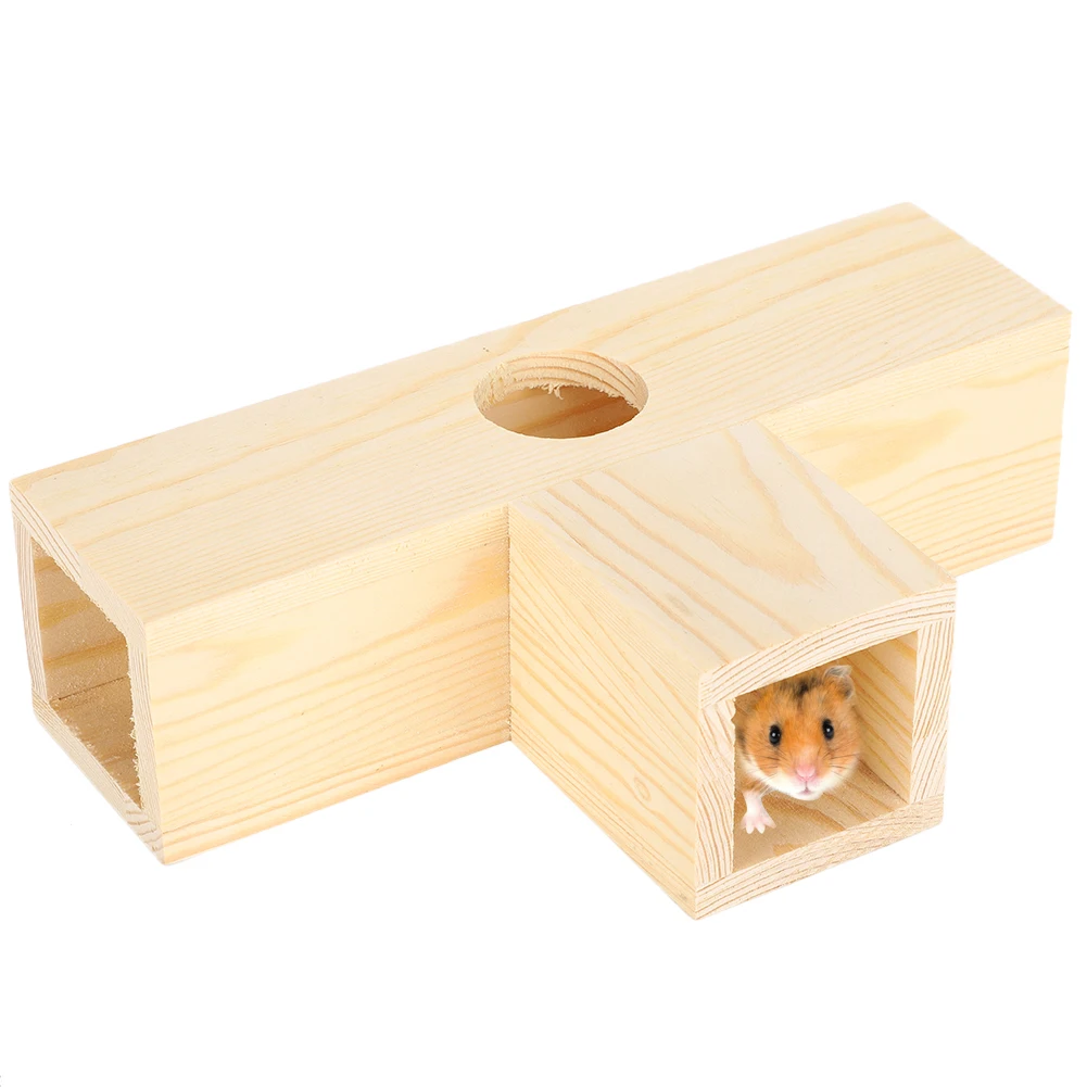 

Wood Hamster Tunnel Tube Small Pets House Nest Training Exercise Playground Toy Or As A Fun Spot To Play(Large T-Type)