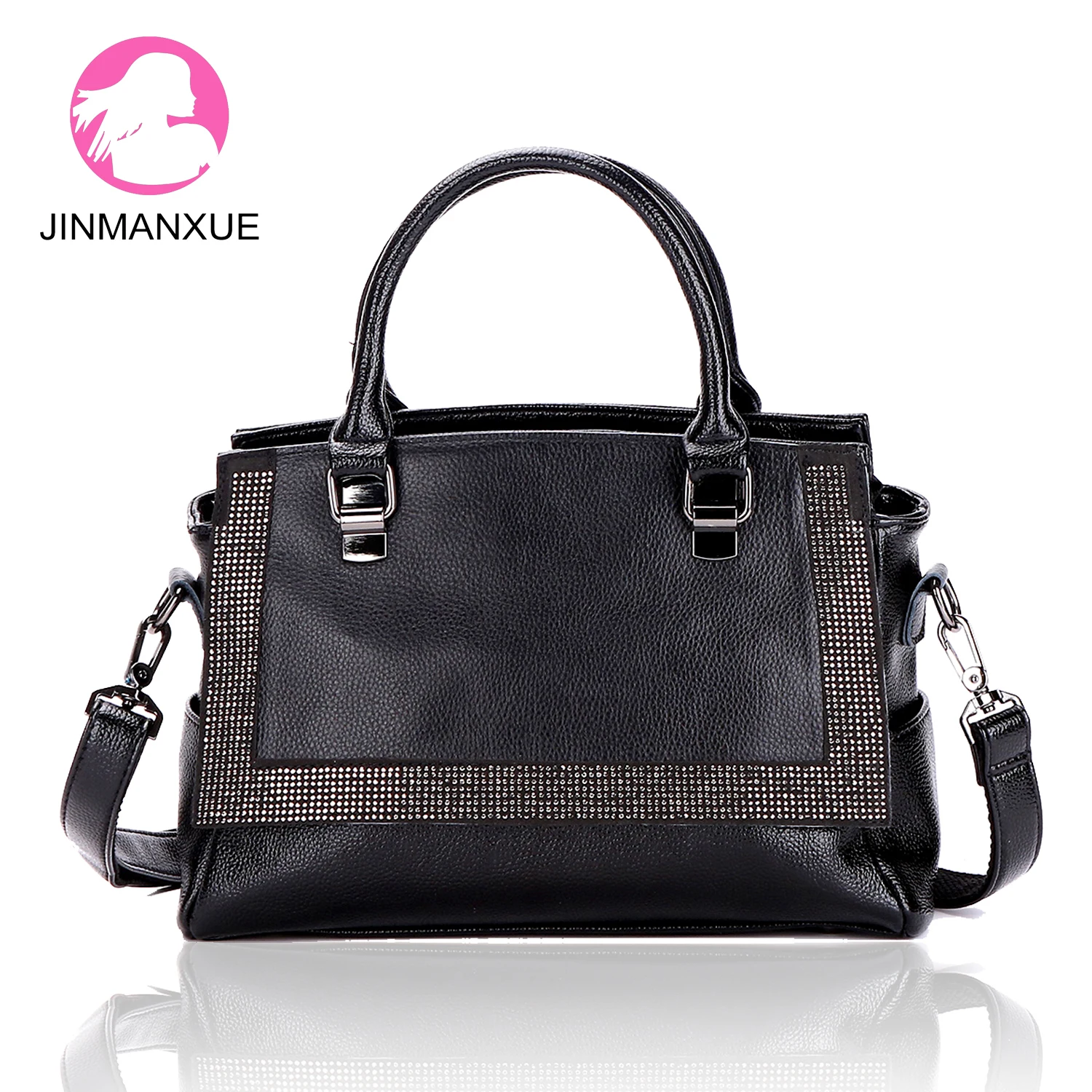 

Мягкие кожаные сумочки, модные сумочки из воловьей кожи, сумка-мессенджер со стразами, простые и универсальные повседневные Наплечные сумк...