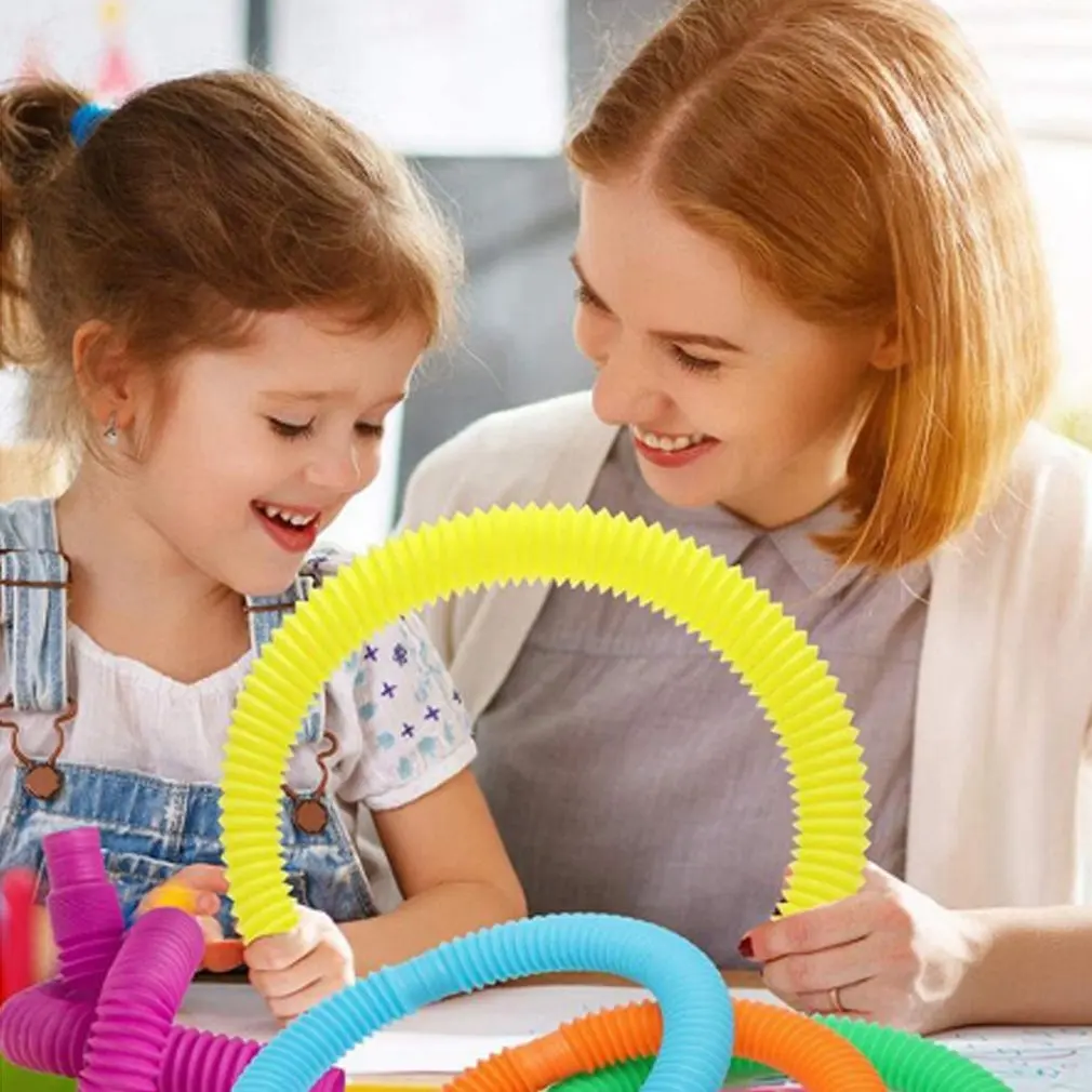 Juguetes de tubos coloridos para aliviar el estr&eacute;s sensorial para ni&ntilde;os, juguetes educativos divertidos antiestr&eacute;s, tubo de pl&aacute;stico plegable, bobina de juguete-2