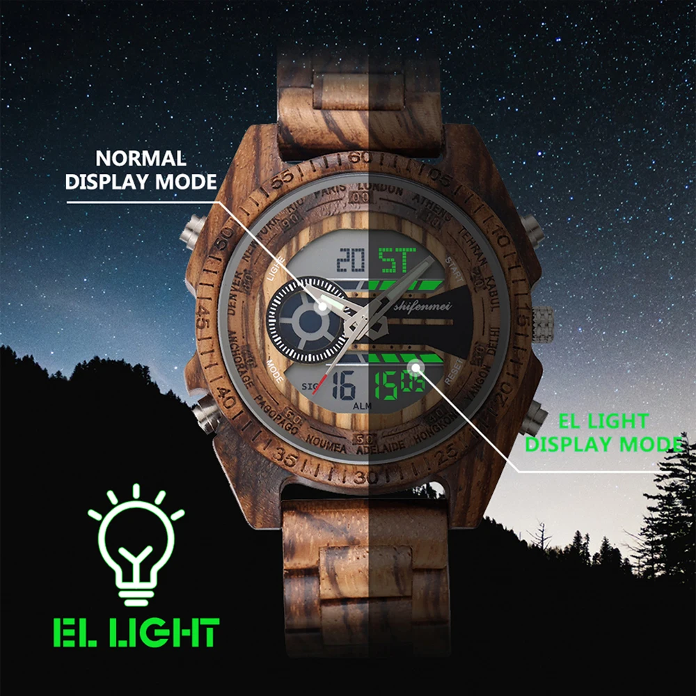 

Shifenmei Men Watch 2020 Wood Watches Male Top Brand Luxury LED Sport Clock Military Wristwatch Wooden Relogio Masculino Digital