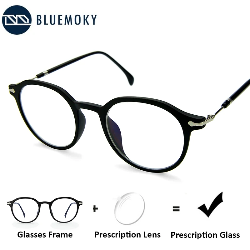 

BLUEMOKY Round Prescription Glasses Men Women Anti-Blue-Ray Photochromic Eyeglasses Frame Retro Reading Myopia Optical Spectacle