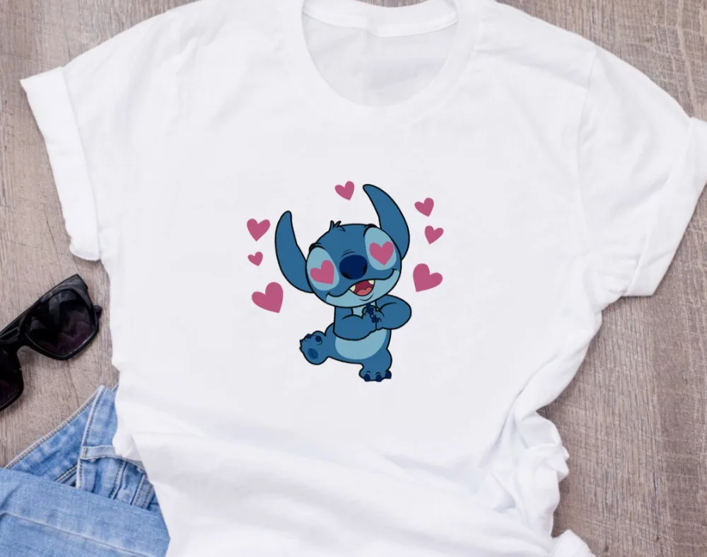 Женская модная футболка с милым рисунком из мультфильма Disneys Lilo Stitch Harajuku Kawaii Футболка с принтом милые повседневные топы