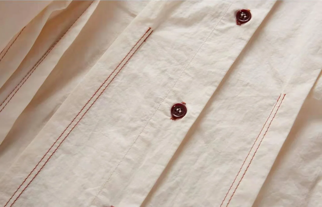 

2021 Early Spring New Design Contrast Shirt Women Retro Double Collar Slit Outer Wear Long Sleeve Top Cotton Women Blouses