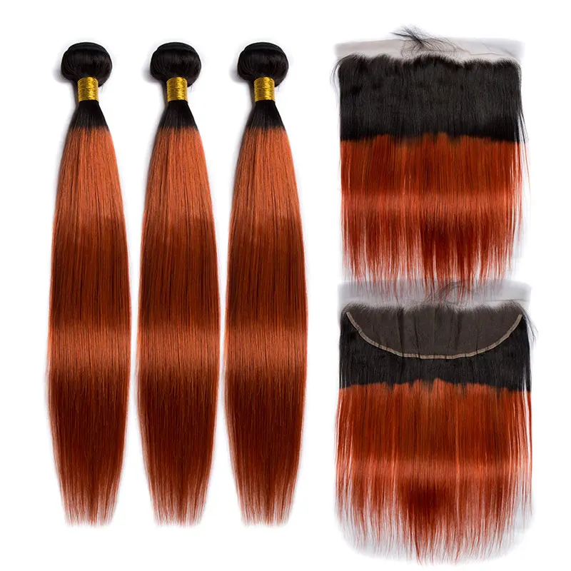ALIBELE Ombre Пучки С фронтальной цветной 1B 350 Золотой Блонд перуанские прямые Remy
