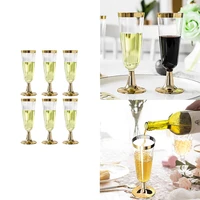 6 pcs plastic gold rimmed champagne flutes 3 53oz disposable party wedding cups tableware fancy rose golden toasting glasses