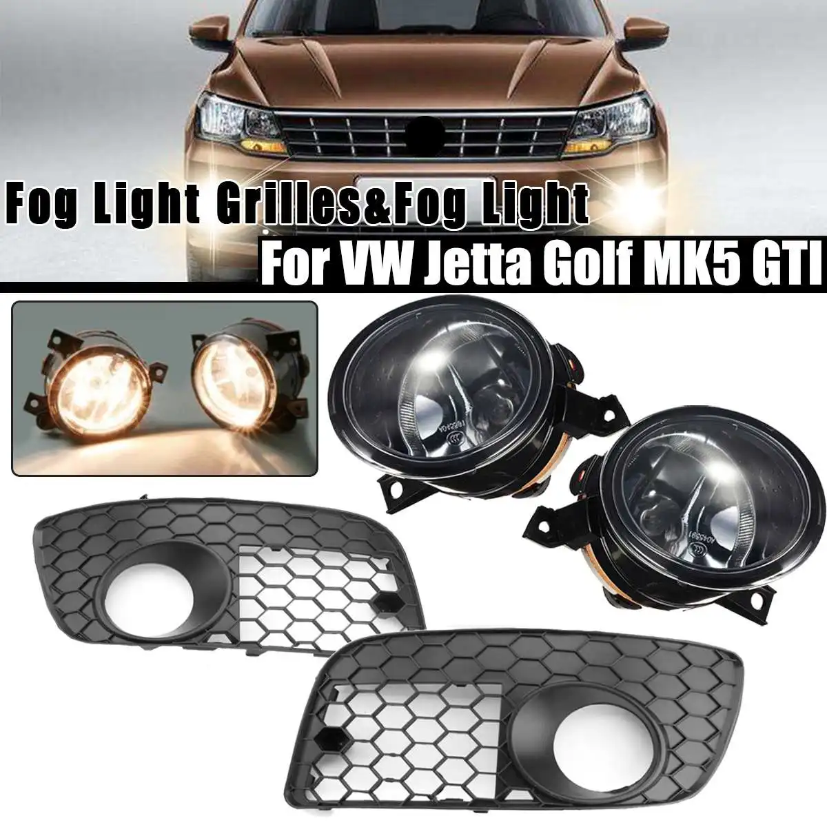

Pair Honeycomb Hex Mesh Fog Light Open Vent GrillesCar Accesorios For Volkswagen for VW for Jetta MK5 GTI GLI 2006-2009