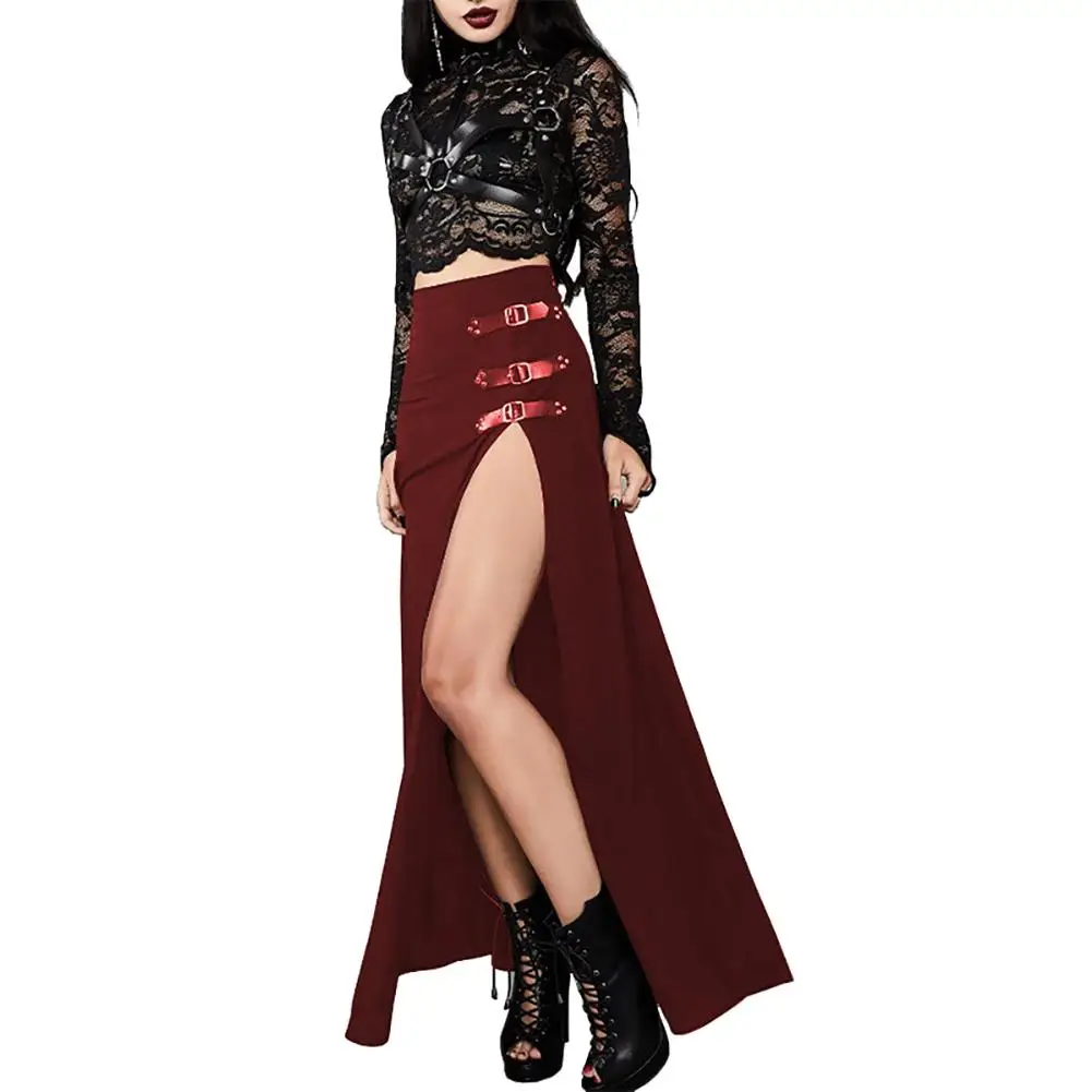 

New Arrival Gothic Women Solid Color Long Side Slit High Waist Ankle Length Skirt Streetwear Wholesale Dropshipping