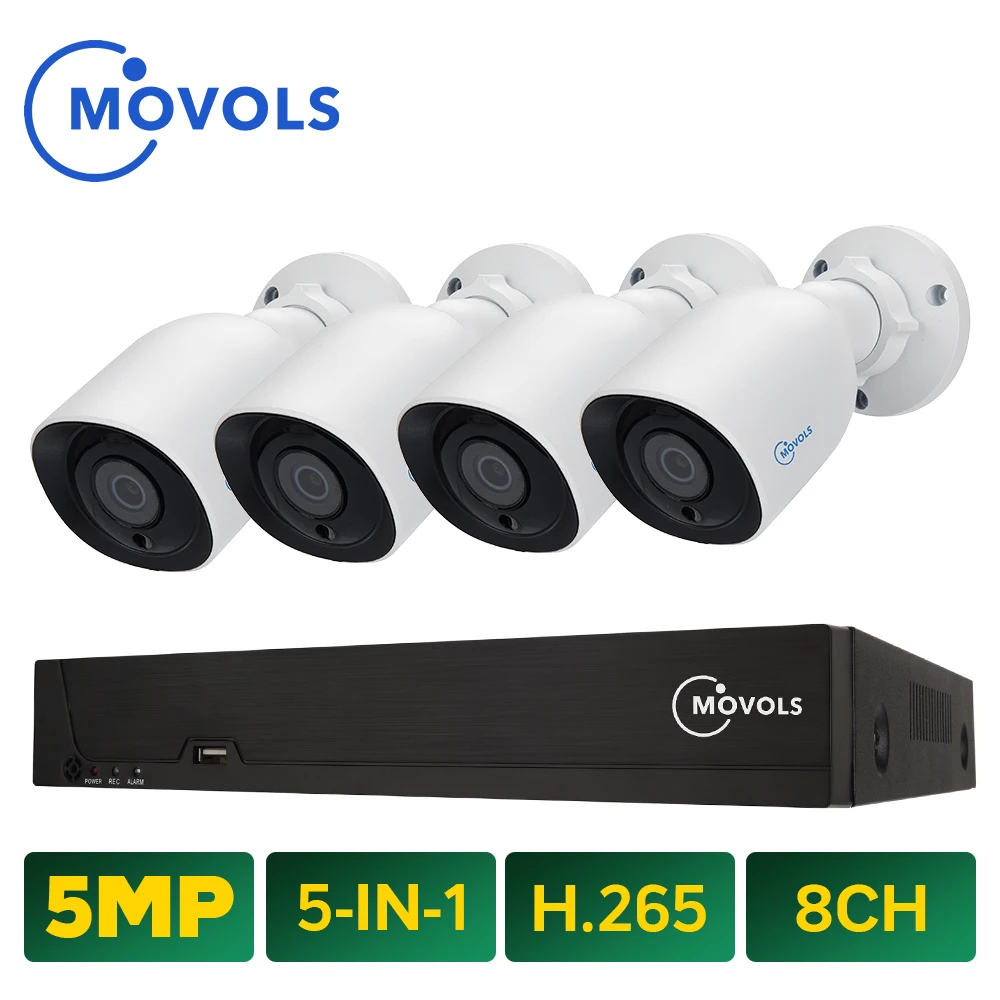 Комплект видеонаблюдения MOVOLS 5MP H.265 8ch DVR 4PCS CCTV Camera Security System IR Outdoor Waterproof kit|Система
