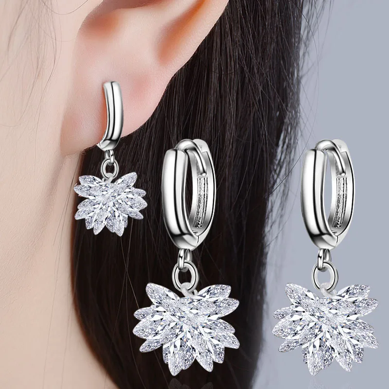 

925 Silver Sterling White Crystal Earring for Female Aros Mujer Oreja Natural Crystal Gemstone Jewellry Orecchini Women Girls