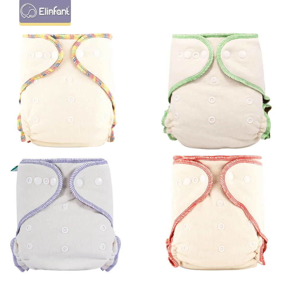 Elinfant Hemp Cotton Adjustable Cloth Night AIO Washable Cloth Diaper Diaper Coffee Fiber Heavy Wetter Fitted Diaper One Size