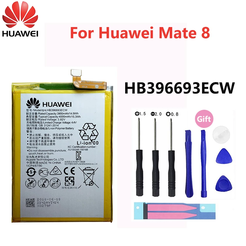 100% Оригинальный аккумулятор Хуа Вэй HB396693ECW 4000 мАч для Huawei Mate 8 NXT AL10 TL00 CL00 DL00 Mate8