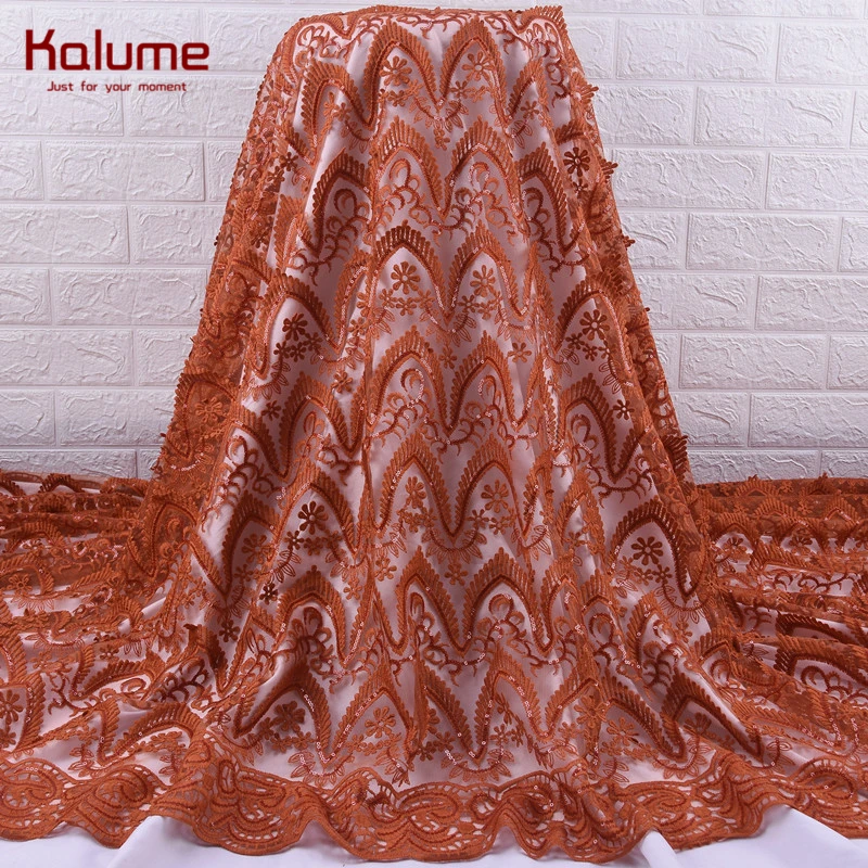 Kalume Red African 3D Lace Fabric Latest Fashion French Mesh Milk Silk Tulle With Sequins For Wedding Party 1906 | Дом и сад