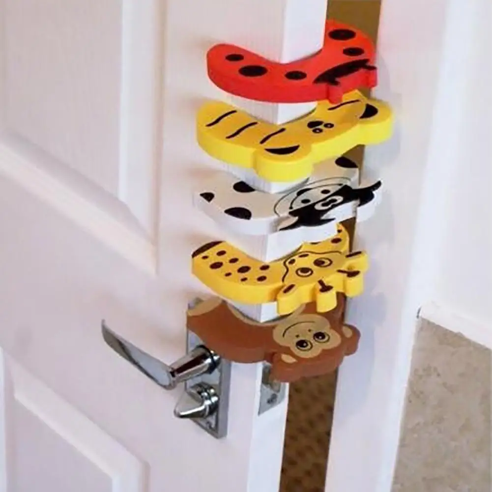 Topes de puerta con forma de Animal de dibujos animados, protector de seguridad para dedos para Beb&eacute; y Ni&ntilde;o, 5 unids/set por Set-0