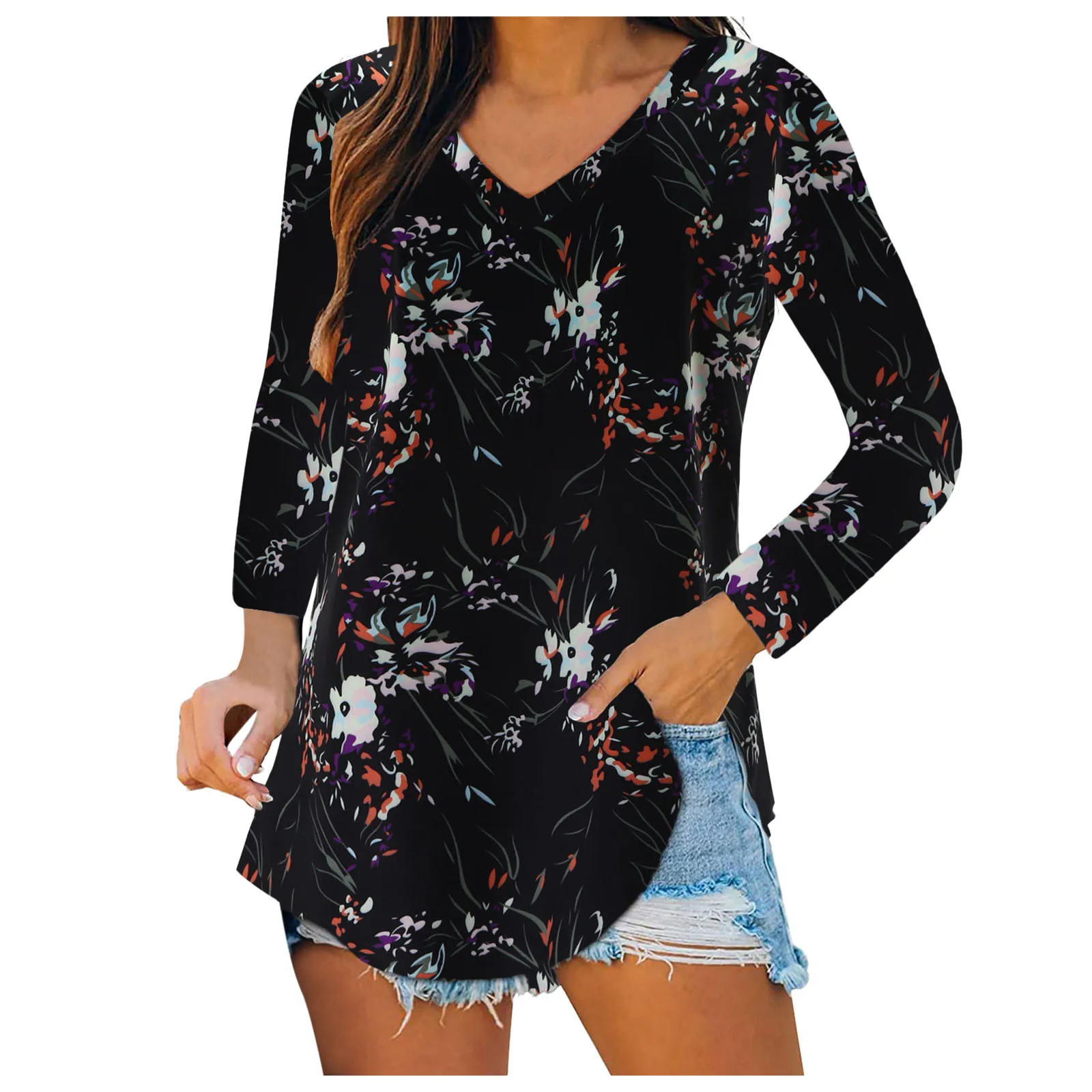 

Womens Elegant Blouse Long Sleeve V Neck Printed Tops Loose Casual Blouse Blusas Femininas Basic Tops Chiffon Shirt Quality R5