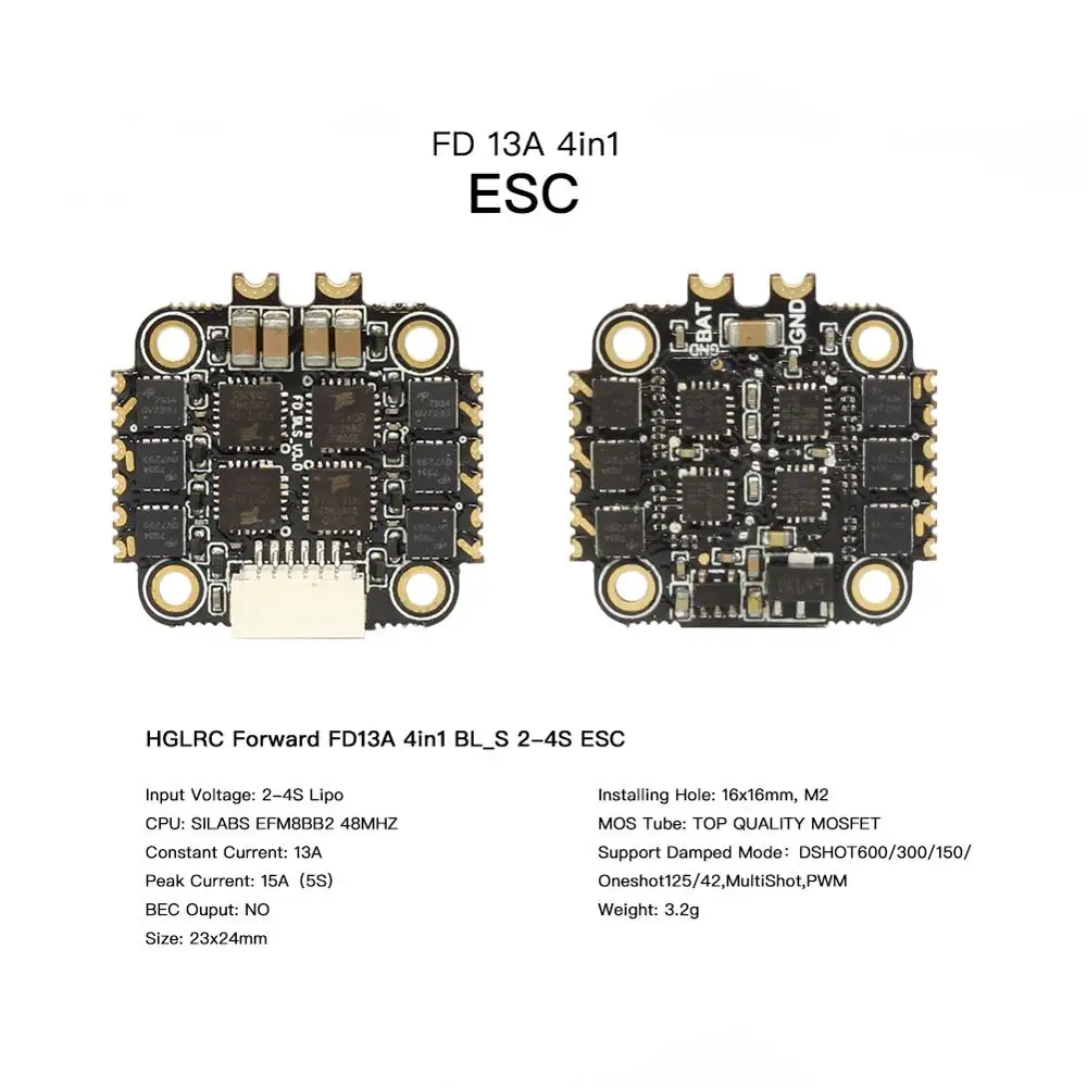 16x16 мм HGLRC 16x16 FD13A ESC BL_S 2-4s 13A 4в1 ESC RC FPV Racer Drone Запчасти для FD413 Stack Tower