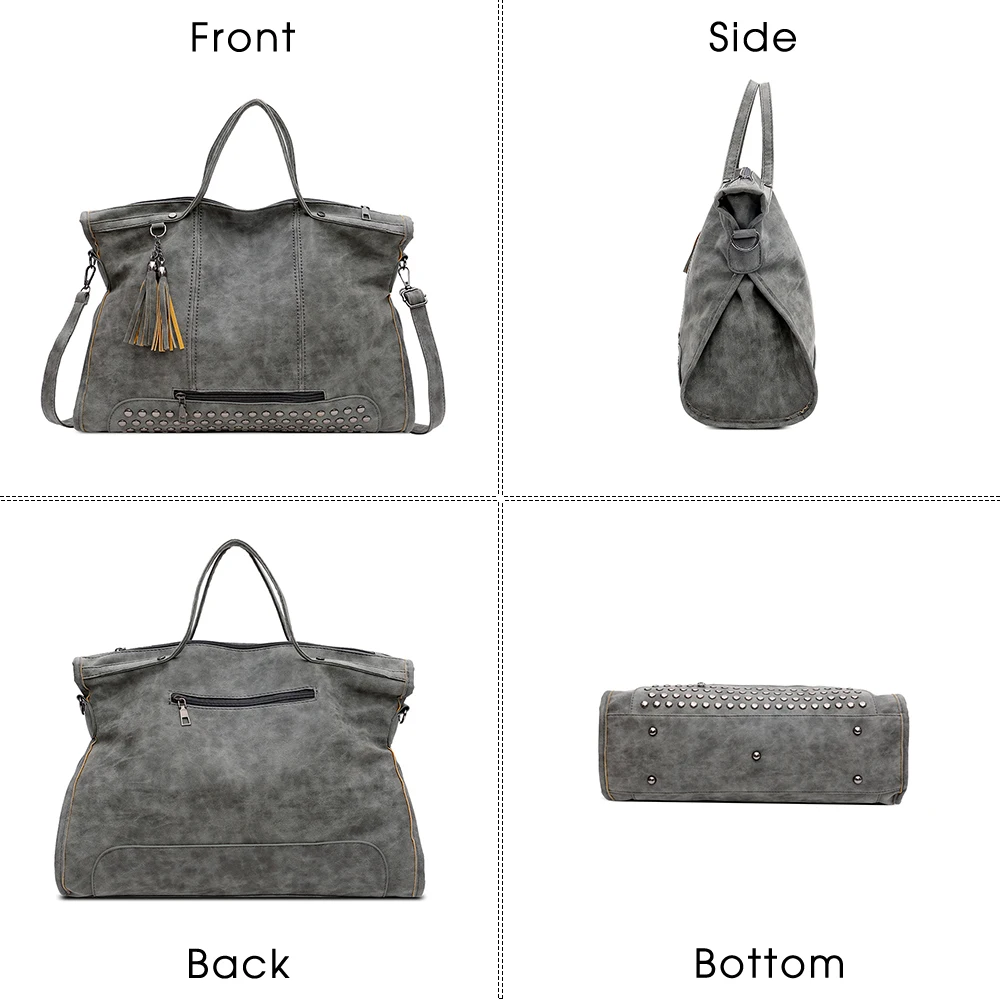 Сумка женская с кисточками и шипами модная матовая вместительная мотоциклетная