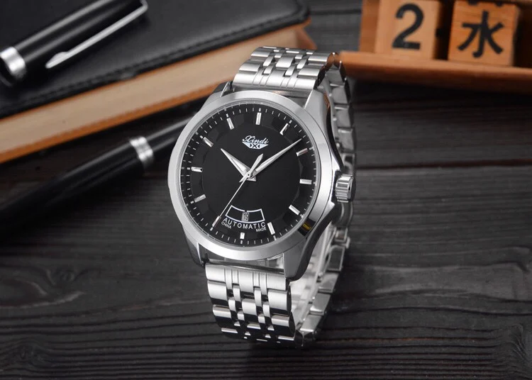 

Hot sale in gold style, simple round hollow men's mechanical watch with solid steel band 2021 new casual fashion business
