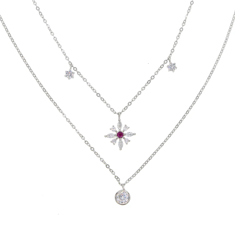 

New arrival sexy women jewelry lucky flowers chain drop silver color paved cz jewelry double layer necklace real 925 silver