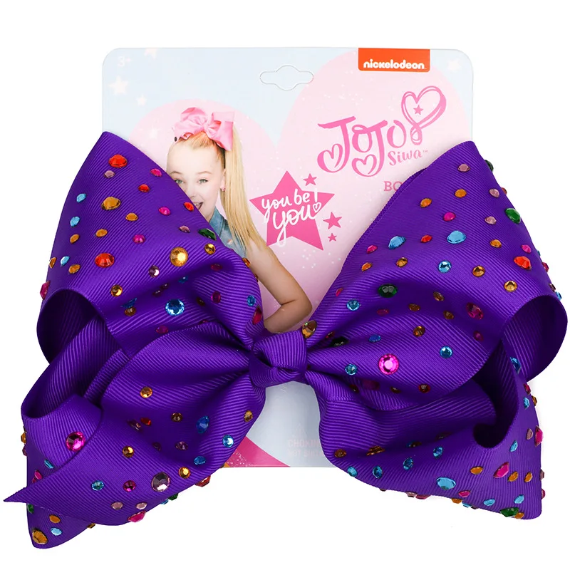 Dark Purple " Большие Детские банты Jojo для девочек заколка для волос ручной работы металлический узел из лент Jumbo красочные аксессуары для волос со стразами - Цвет: Dark Purple