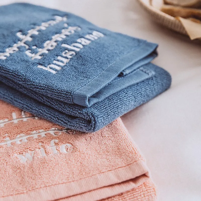 

2pcs Pink Blue Couple Cotton Hand Face Towel Absorbent Wedding Event Honeymoon Gift Bride Fiance Present Valentine's Gift T18