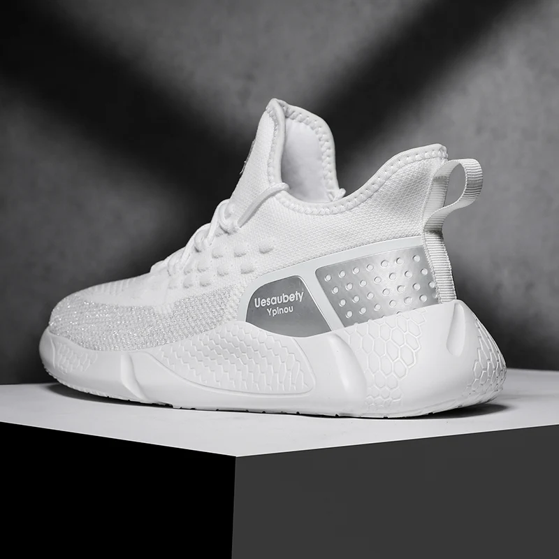 Мужские кроссовки с сеткой Повседневная обувь летние белые на шнуровке Уличная