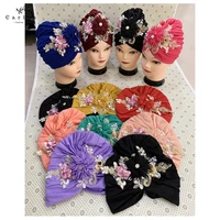 wholesale 12pcs fashion muslim female turban hat bonnet gold velvet hot rhinestone solid indian beanie hair bonnet cap for women