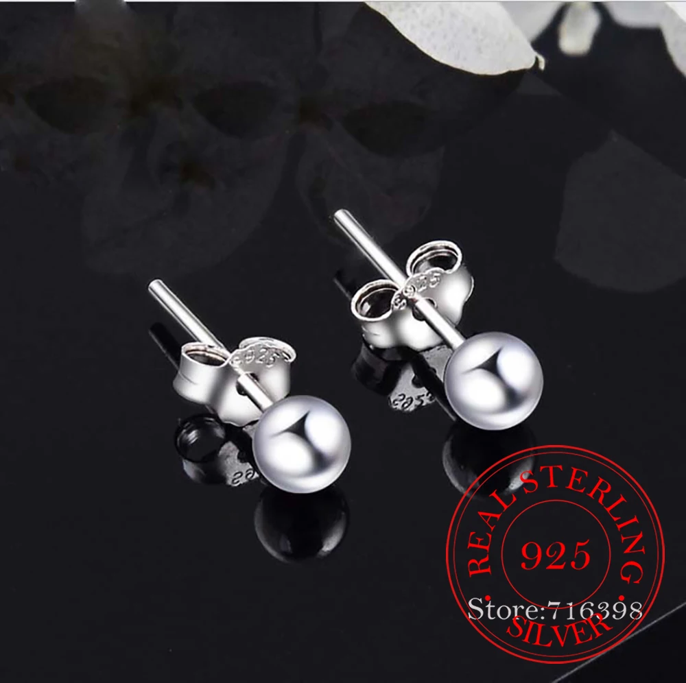 

High Quality 925 Sterling Silver Jewelry Women Round Ball Stud Earrings for Women Fashion Elegant Earings 3mm/4mm/5mm
