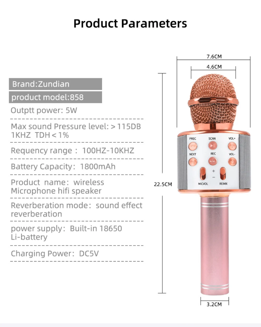 

WS858 Bluetooth Karaoke Wireless Microphone Professional Speaker Handheld Condenser Microphone Player Singing Recorder Mic LED