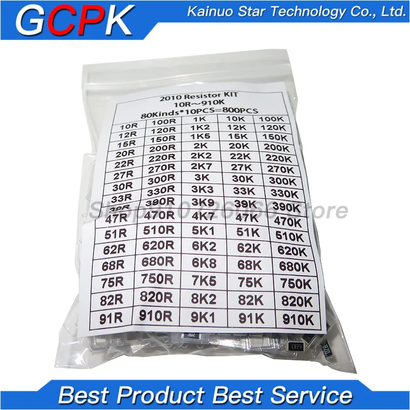 800pcs 2010 SMD Resistor Kit Assorted Kit 1ohm-1M ohm 5% 80values*10pcs=800pcs Sample Kit