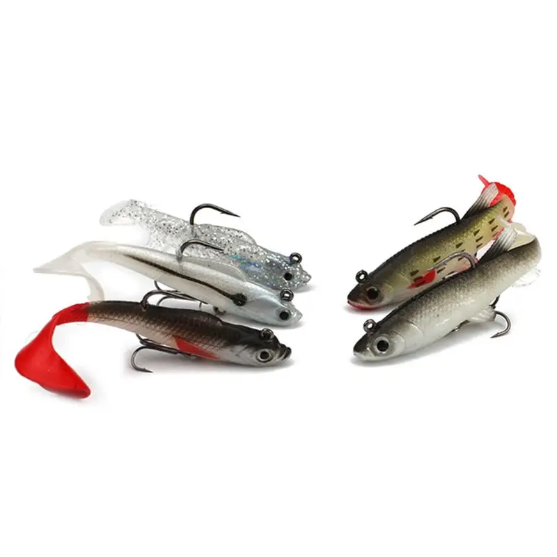 

5Pcs Soft Fish Lures Hook Jig Head Curl Tail Fishing Bait Gear with Tackle Box