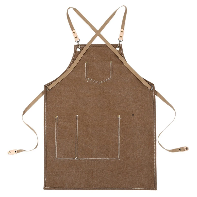 

2Pcs Bbq Canvas Apron Bib Chef Kitchen Apron for Women Men Barista Bartender Pockets - Dark Gray & Khaki