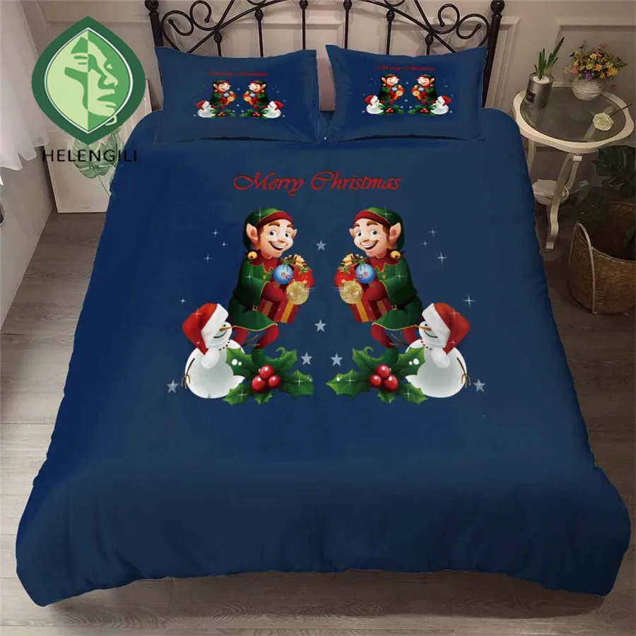 

HELENGILI 3D Bedding Set Christmas Print Duvet Cover Set Bedclothes with Pillowcase Bed Set Home Textiles #YC-272