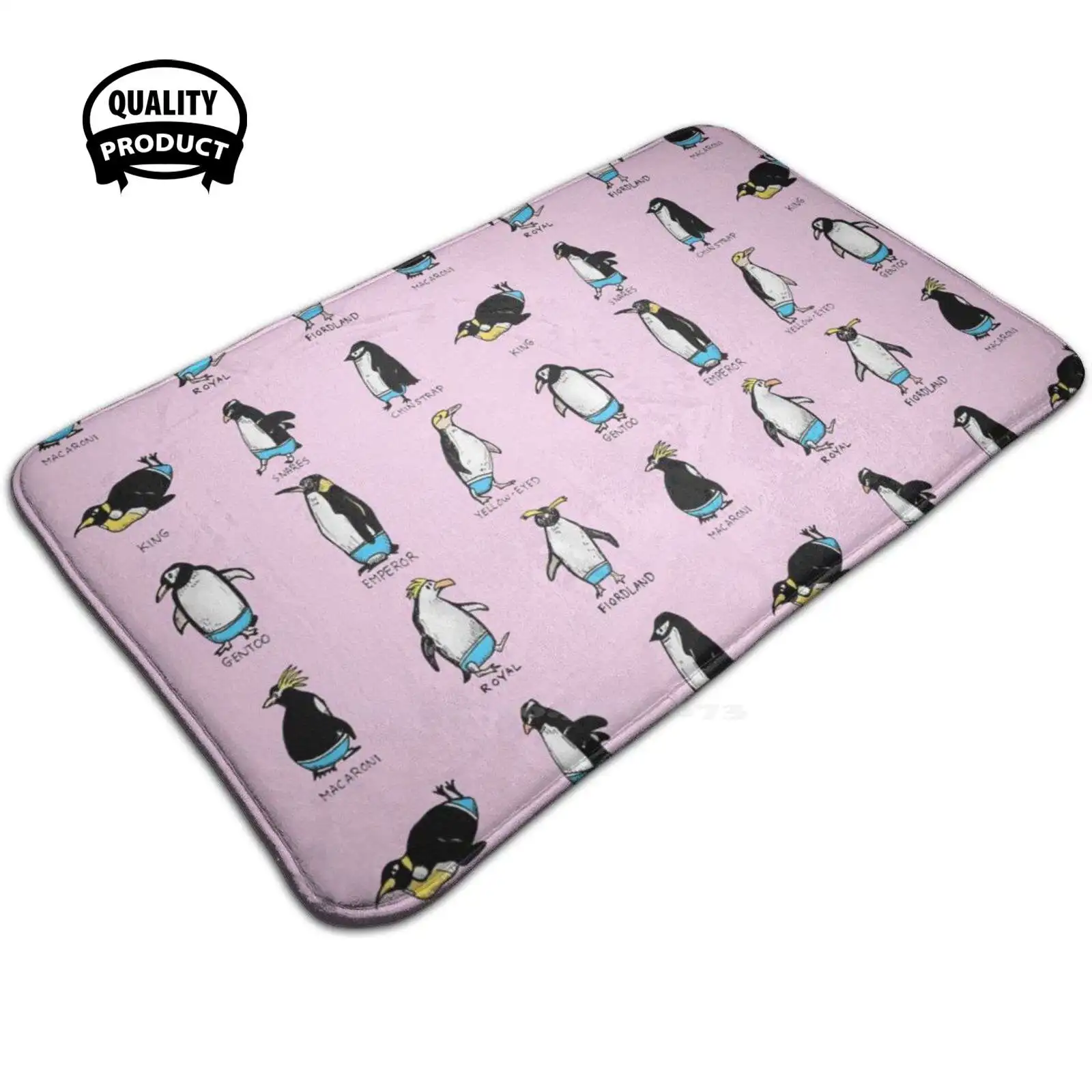 Мягкий Противоскользящий коврик в виде пингвинов на розовом фоне | Дом и сад