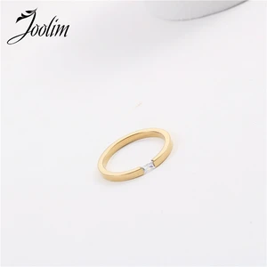 Joolim High End PVD Fashionable Symple Square Glass Rings For Women Stainless Steel Jewelry Wholesale