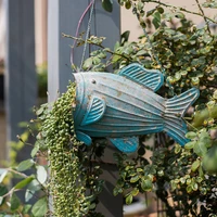 blue fish design garden decoration vintage retro metal hanging planter flower pots