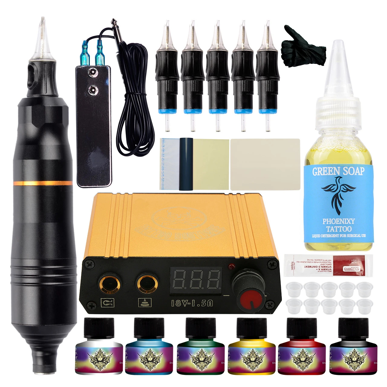 Профессиональный Набор татуировок Ротационная Машина набор ручек 6 цветов