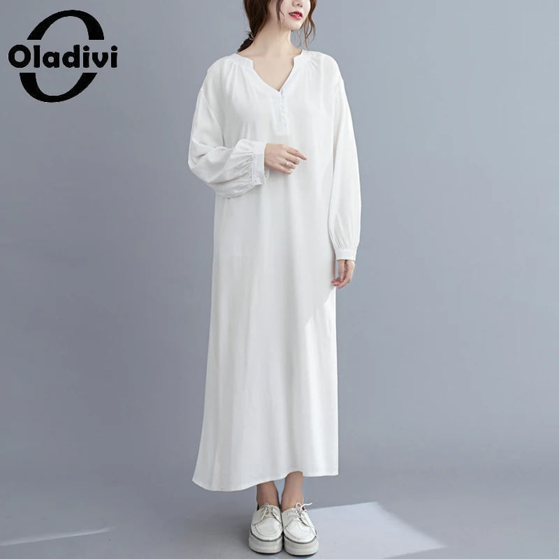 

Oladivi Oversized Women Clothing Casual Loose Dress 2021 Spring Autumn New Long Sleeve Dresses Vintage Lady Robe Vestidios 5034