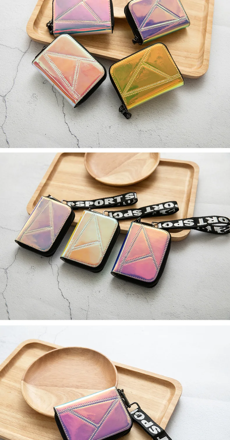 New Laser Card Holder Bag Women Card Wallet Girl Multi-card Card Holder Zipper Coin Purse Lanyard Holographic Wallet Women Purse
