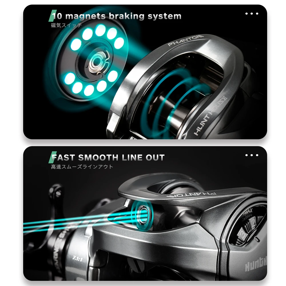 Hunthouse 2021 New Baitcasting Reel  Phantom 7.1:1 Gear Ratio 15lb\140m 8KG Max Drag 5+1 BBs Long Casting Fishing Reel