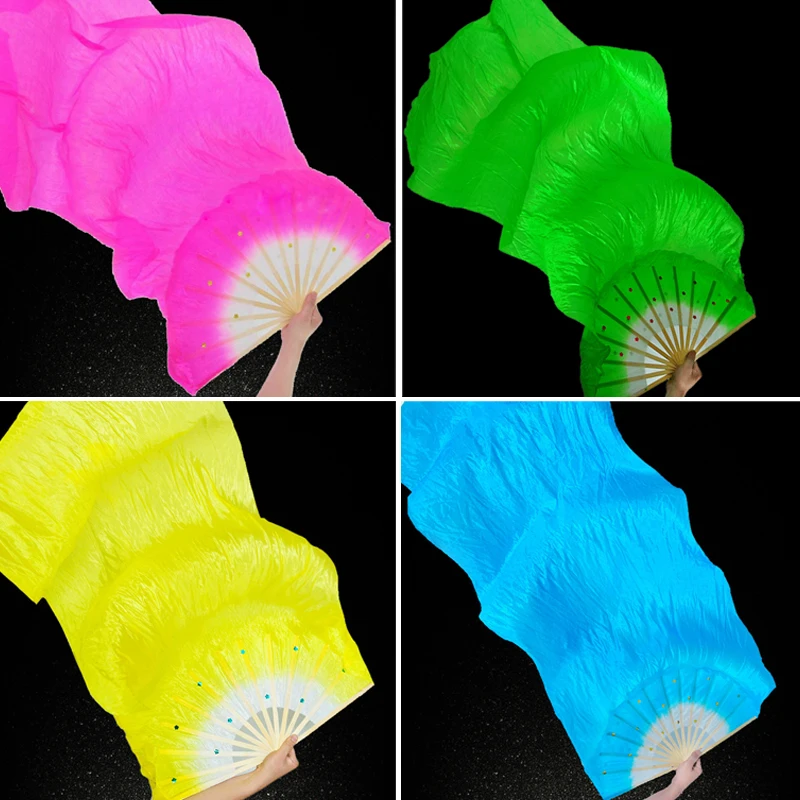 1.5m Long Tail Performance Party Show Costume Bamboo Belly Silk Folding Chinese Dance Hand Fan